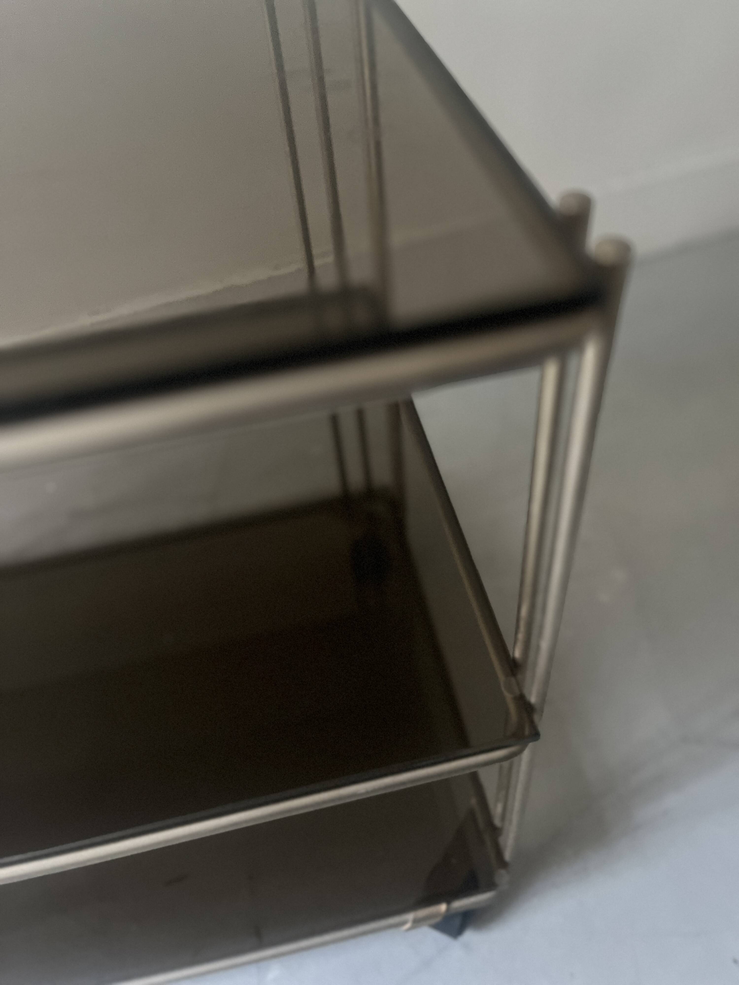 Hi-fi or TV cabinet in wired metal & smoked glass in the Sauze style, 1970