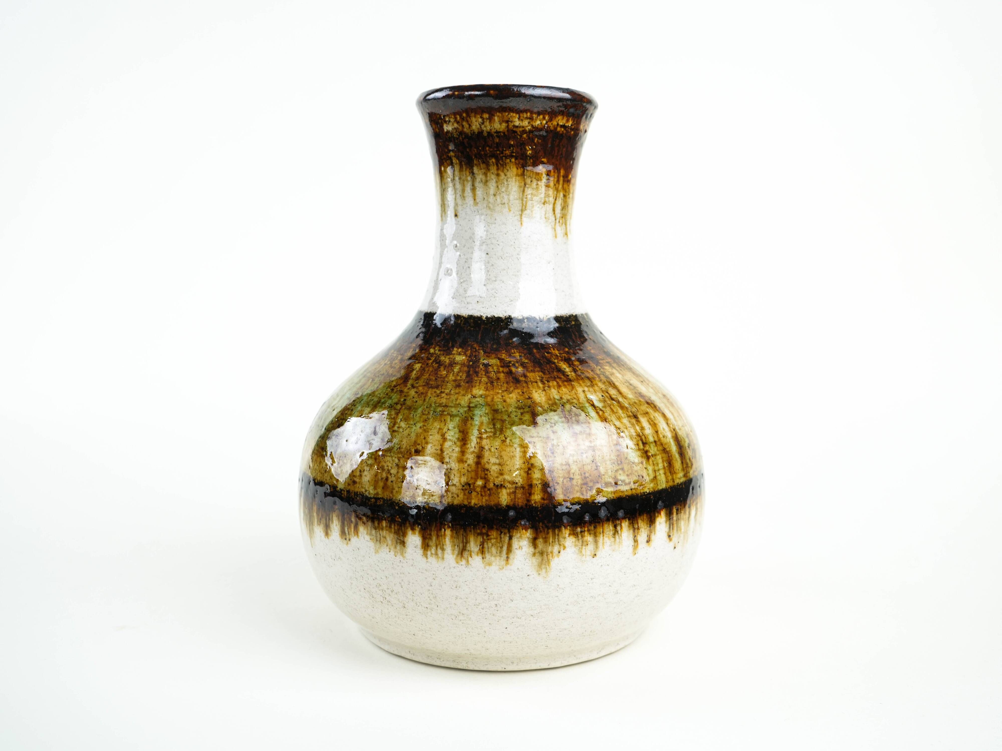 Ceramic vase with drip glaze, German pottery from the 1970s