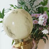 Yellow marbled globe table lamp