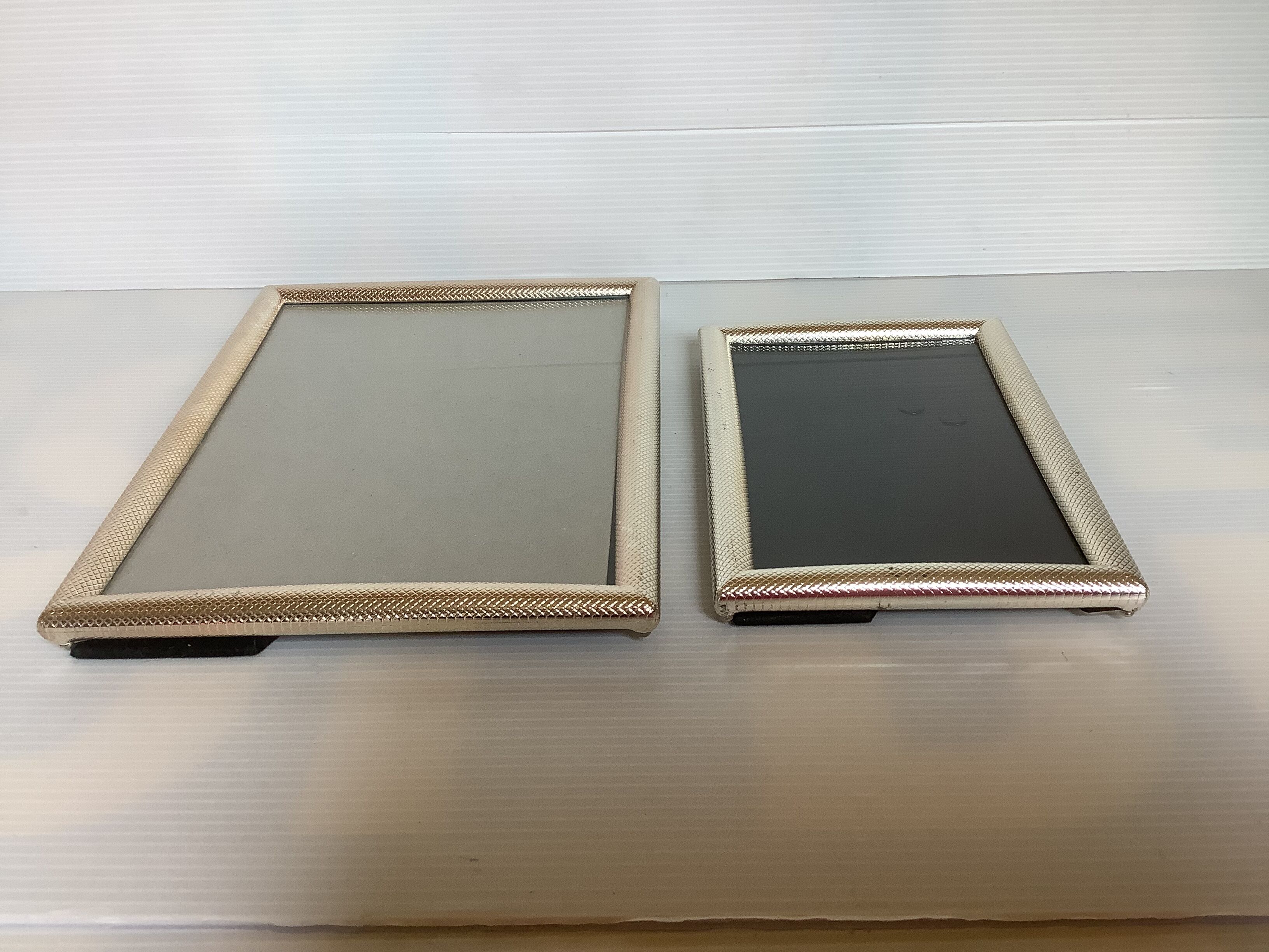 Pair of silver metal photo frames