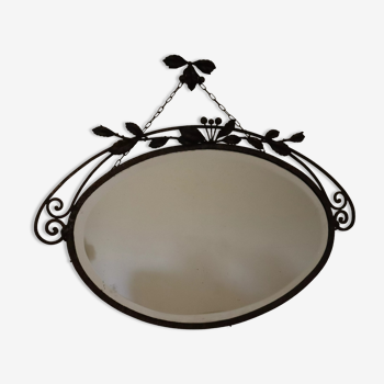 Miroir ovale en fer forgé art nouveau 93x57cm