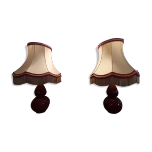 2 lampes pieds céramique rouge