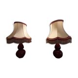 2 lampes pieds céramique rouge avec abas-jour pagode