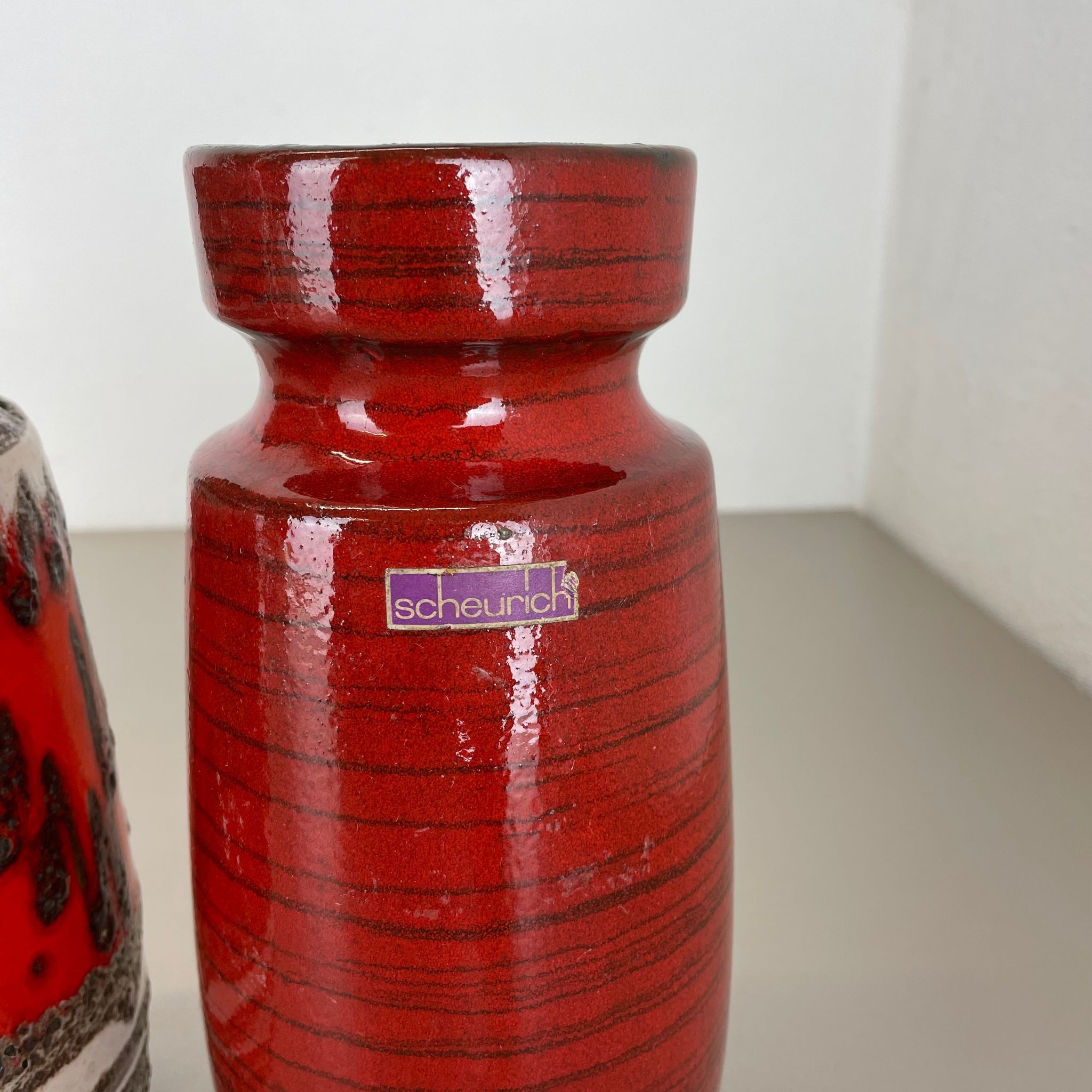 Set of Four Vintage Pottery Fat Lava Vases Made by Scheurich, Germany, 1970s