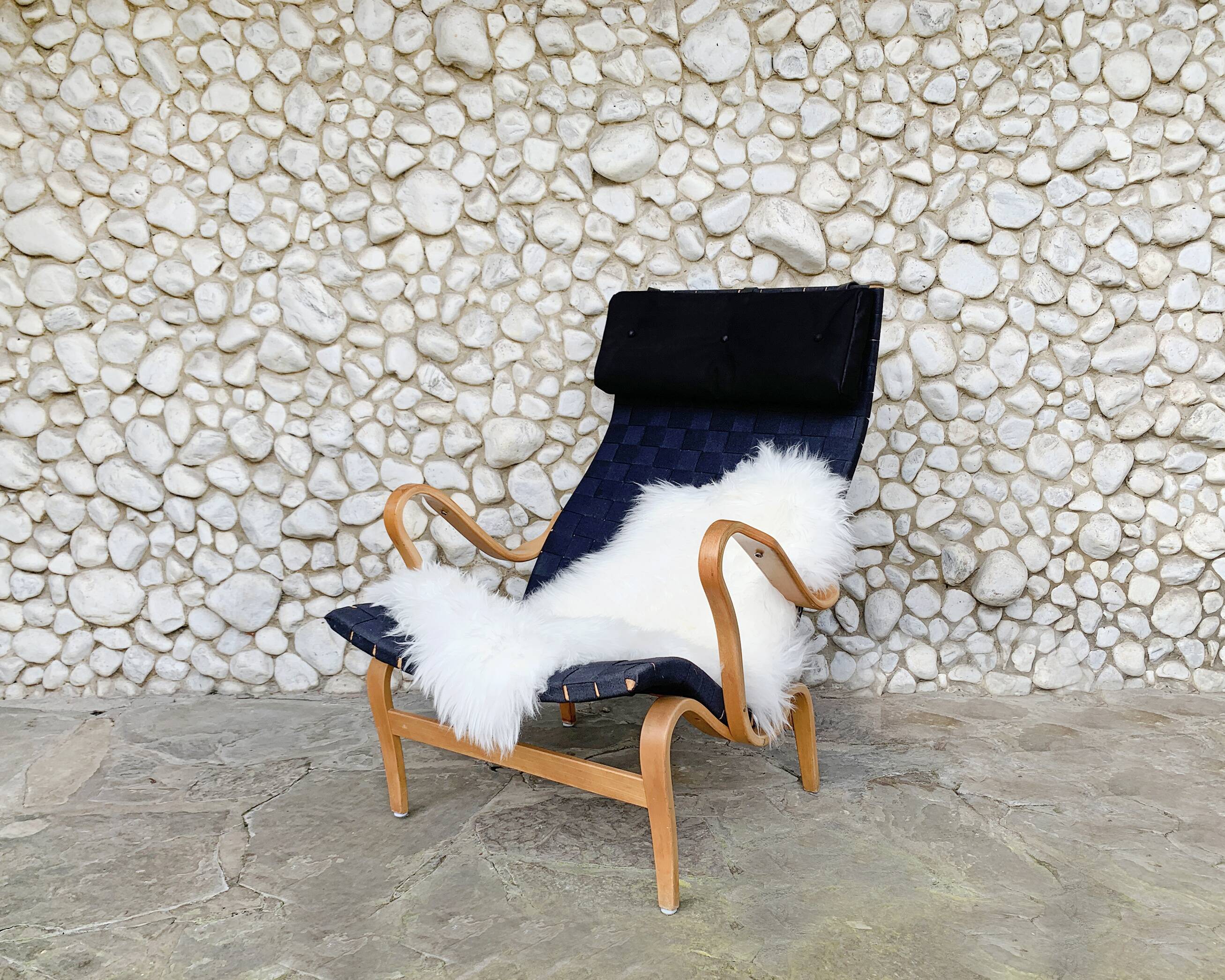 Pernilla armchair in black canvas by Bruno Mathsson, Dux, Sweden 1970