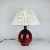 Purple ceramic ball lamp with wool shade, vintage.