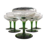 Set of 6 glasses of champagne crystal cut green foot