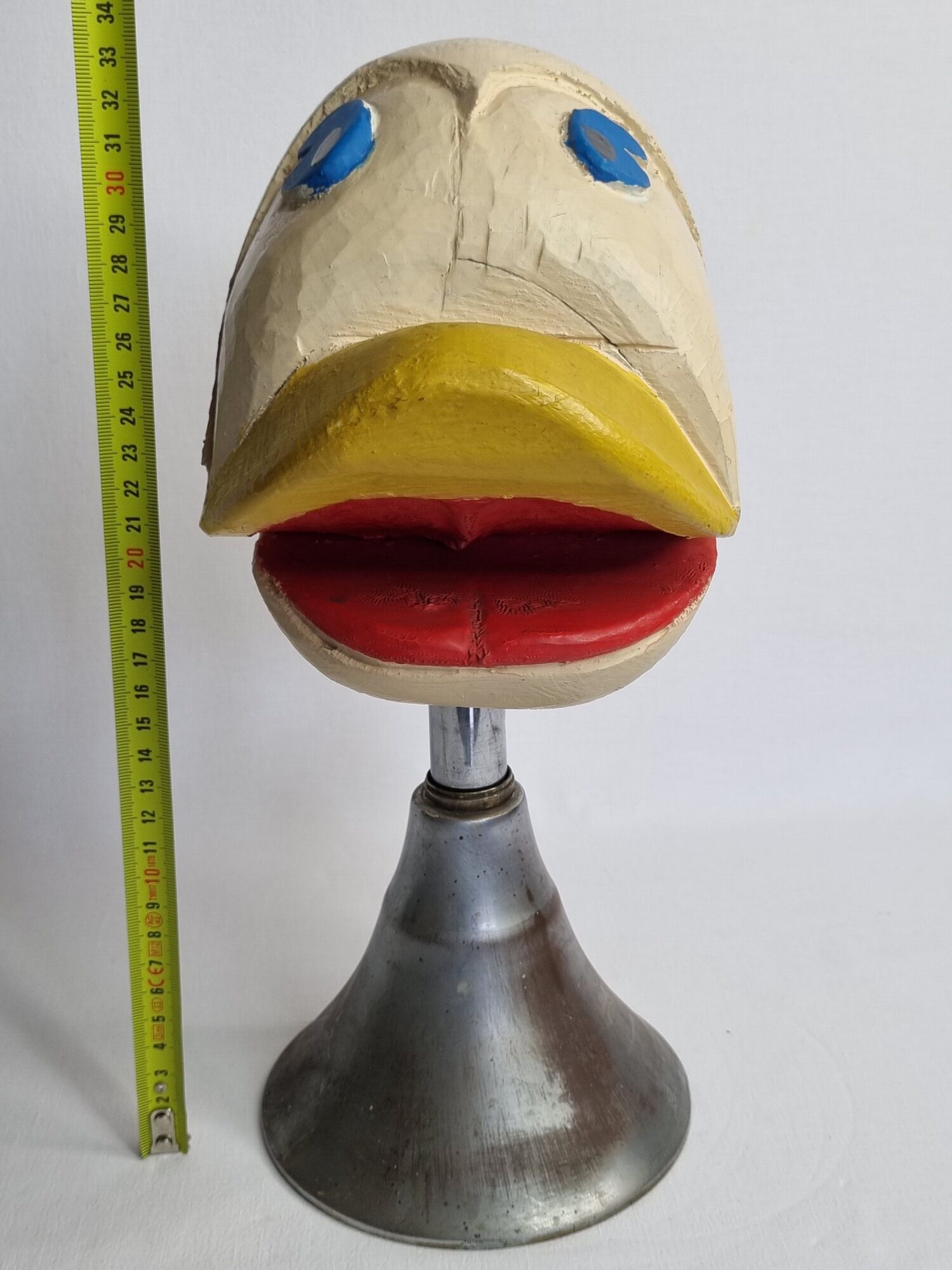 Carved hat door, folk art object carved from a painted piece of wood, 34 cm