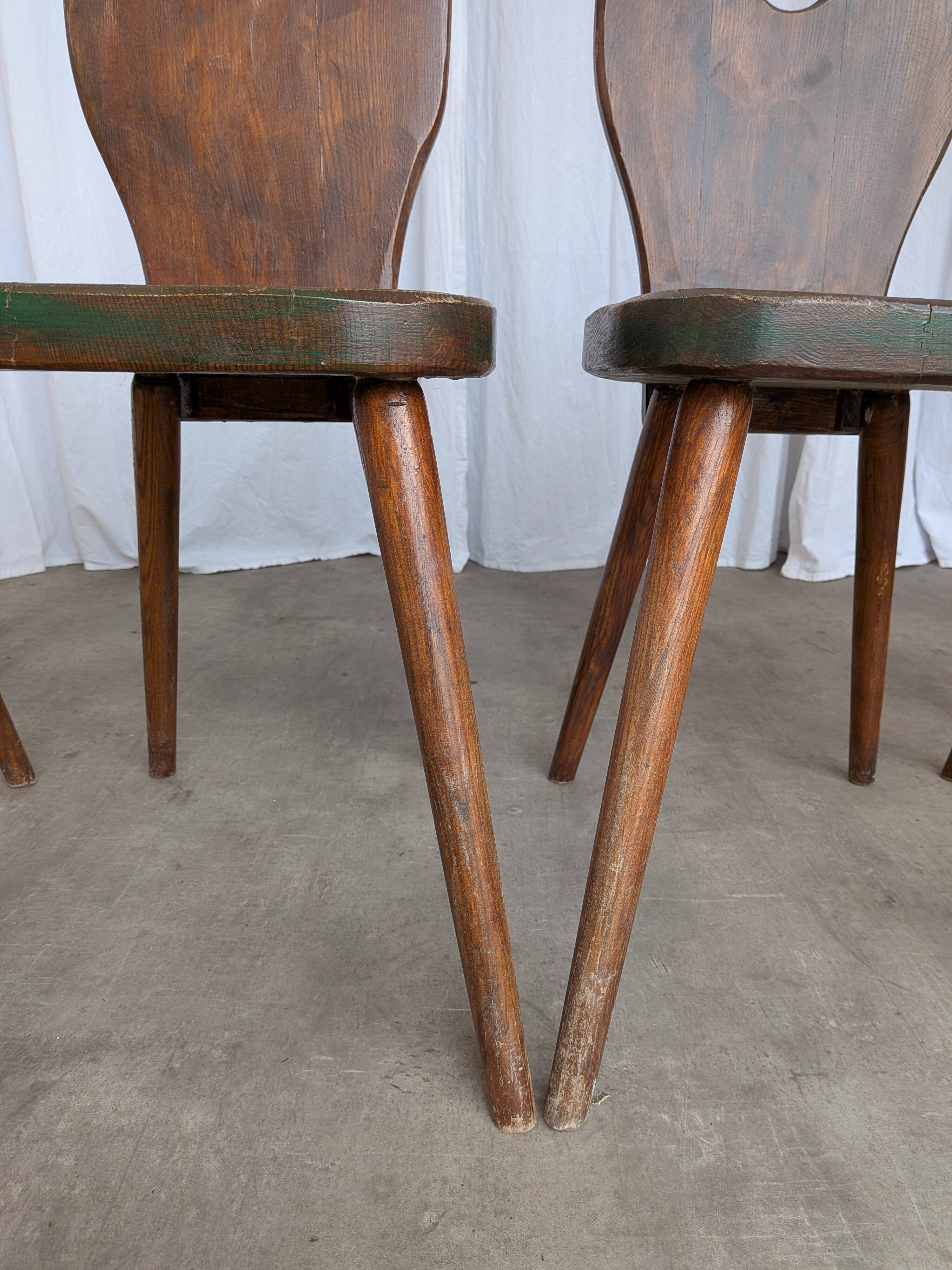 Set of 4 Vintage Brutalist Wooden Chair / Rustic Farmhouse Dining Chair