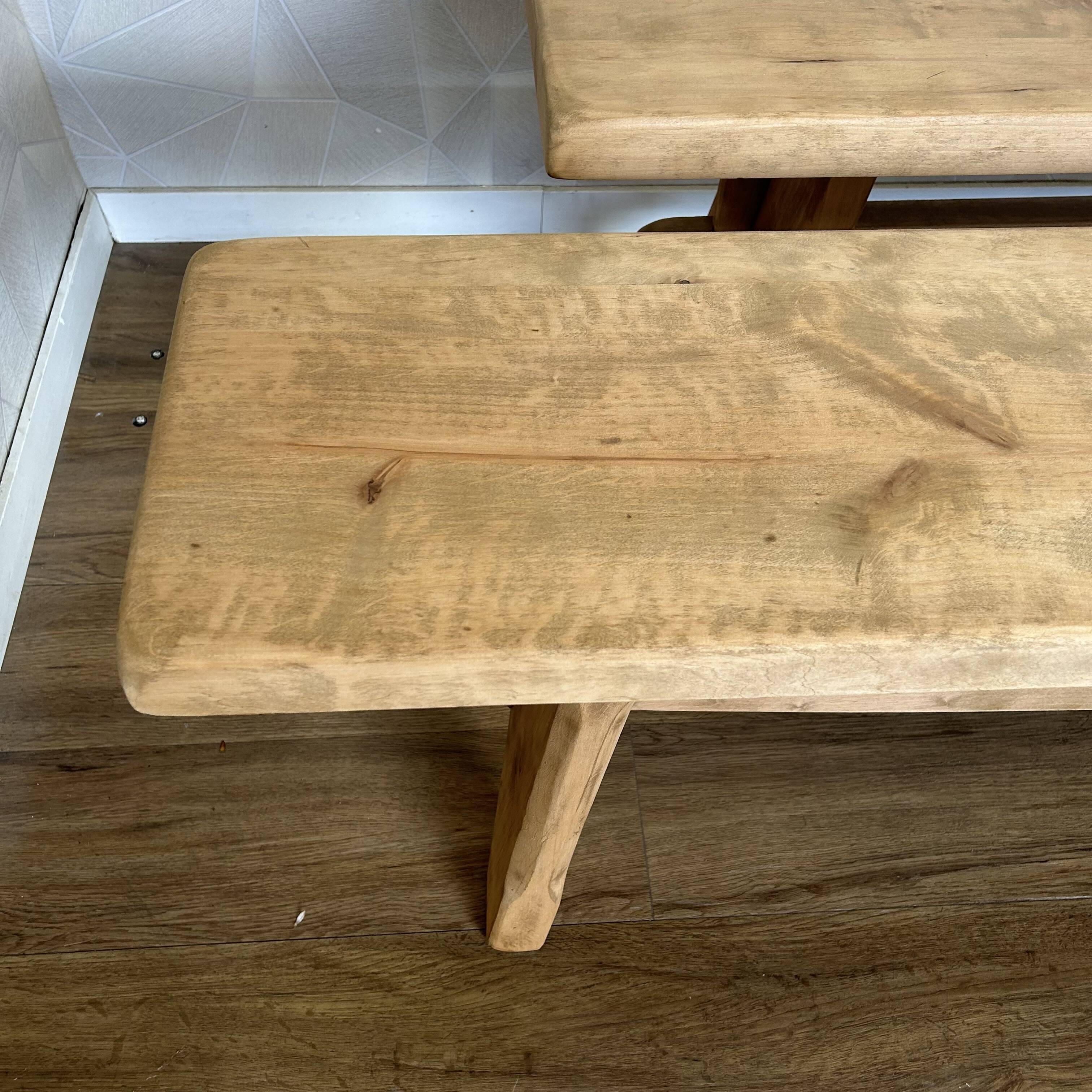 Pair of benches in light stripped solid wood