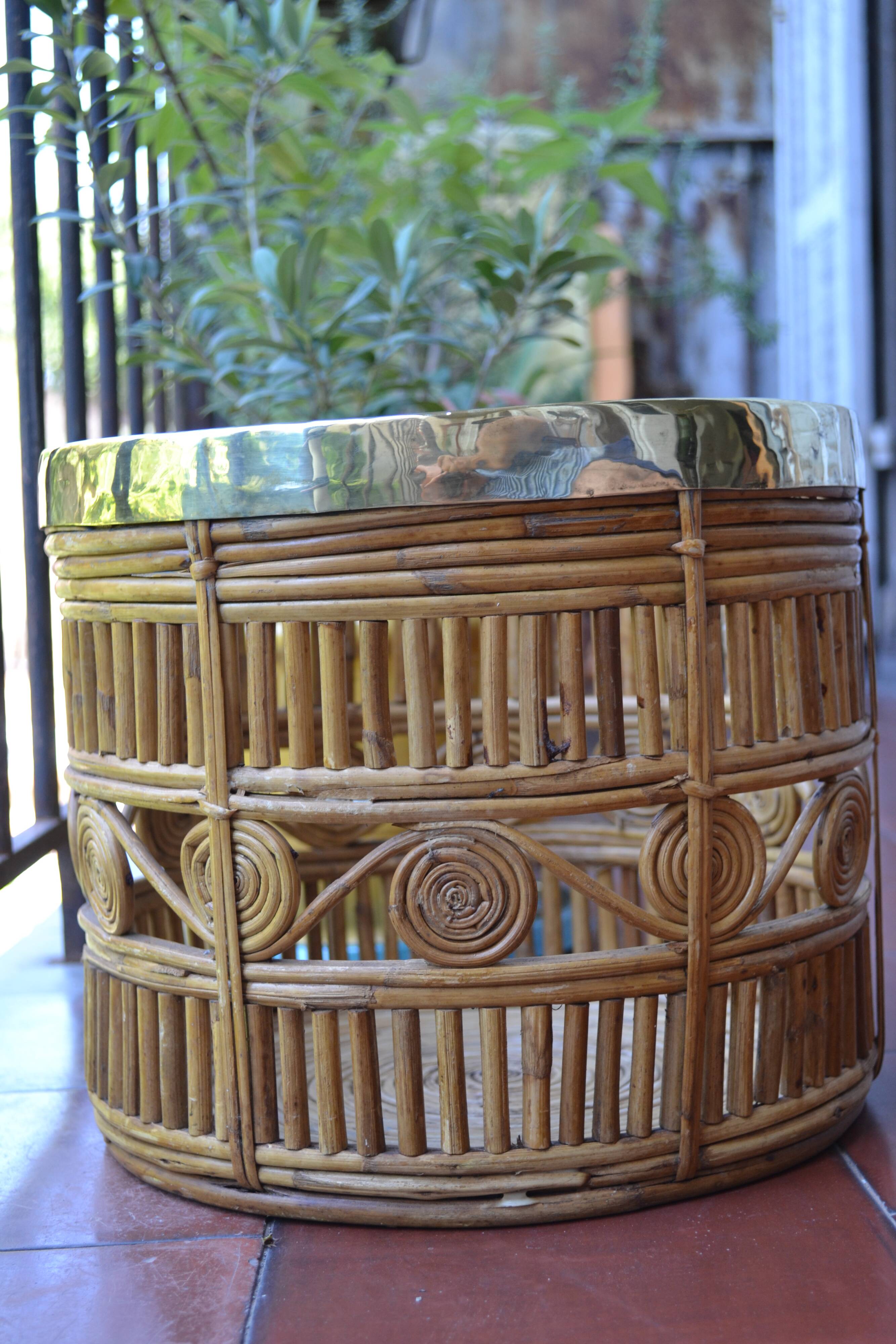 Bamboo and brass basket circa 1960 italy