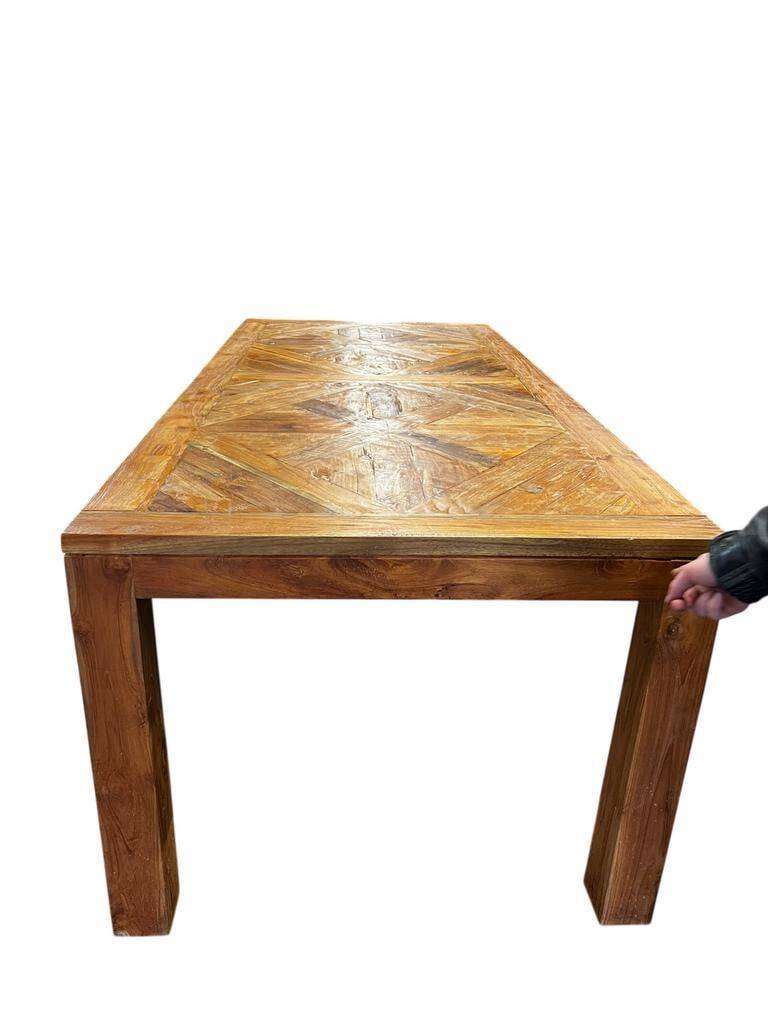 Table XL vintage en bois avec marqueterie
