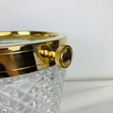 Hollywood regency cut crystal and gold metal champagne bucket