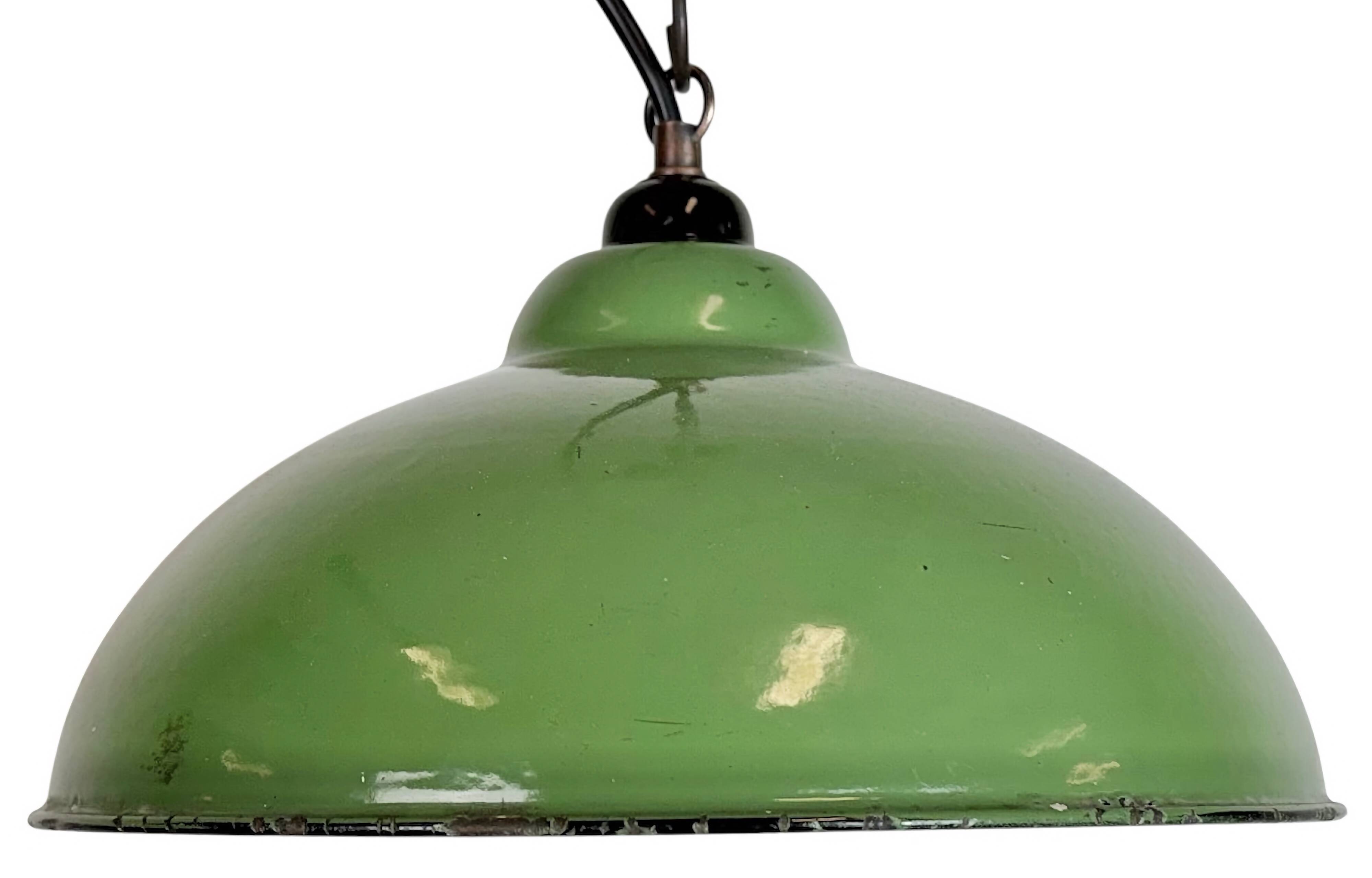 Industrial Green Enamel Factory Pendant Lamp, 1960s
