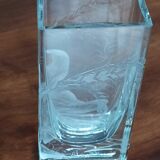 Rectangular vase in crystalline glass engraved Carabin