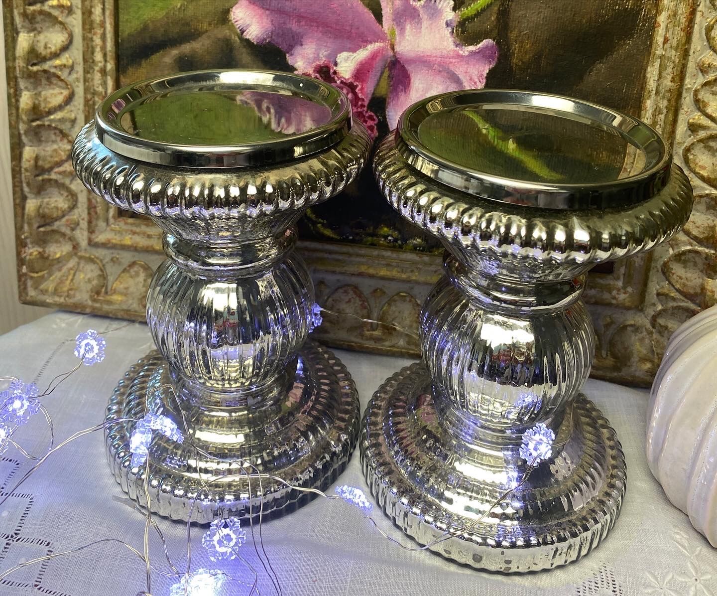 Set of 2 mercurized glass candle holders