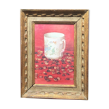 Original oil on still life canvas "La Tasse Fond Rose"