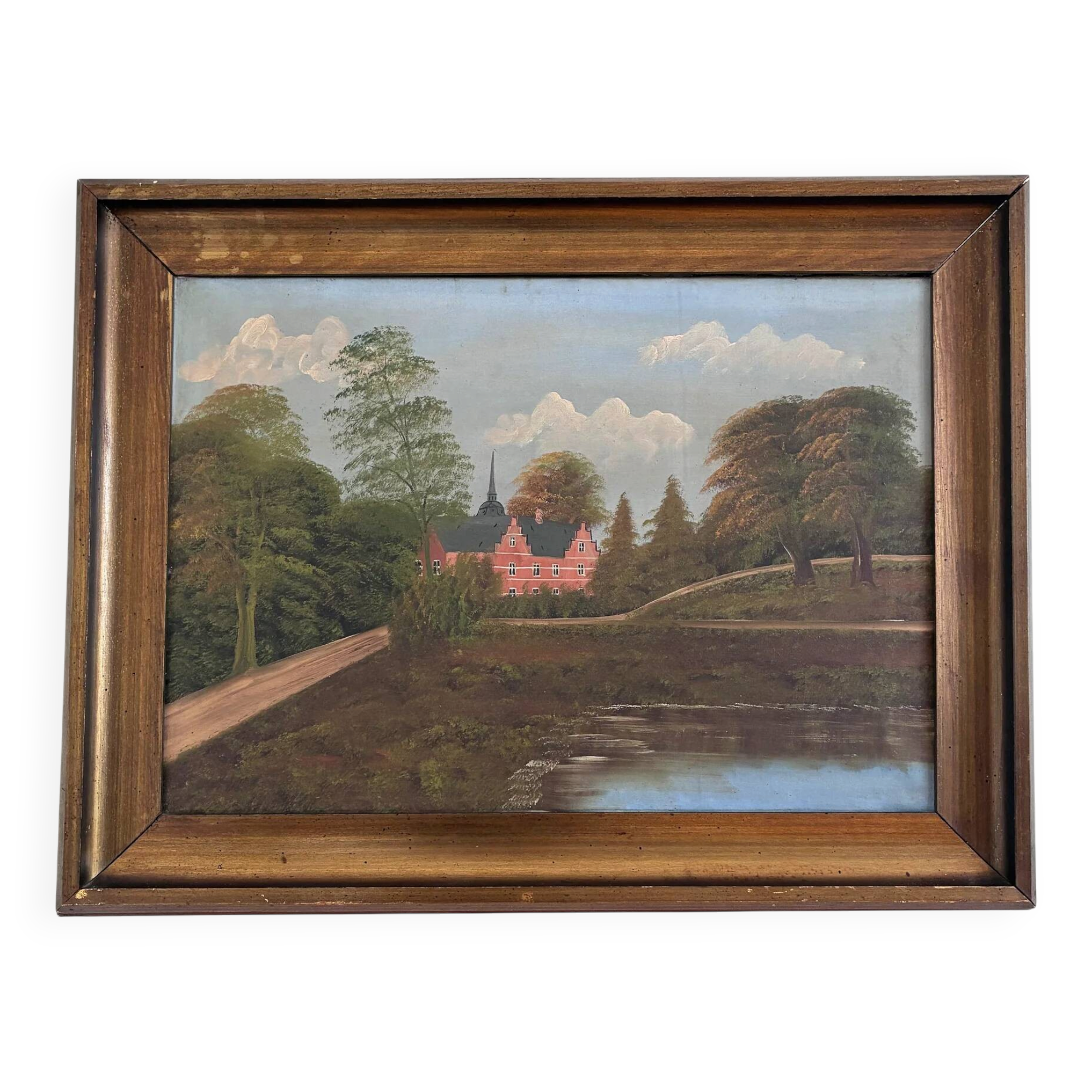 Vintage original landscape oil painting, signed countryside art, c. 1930