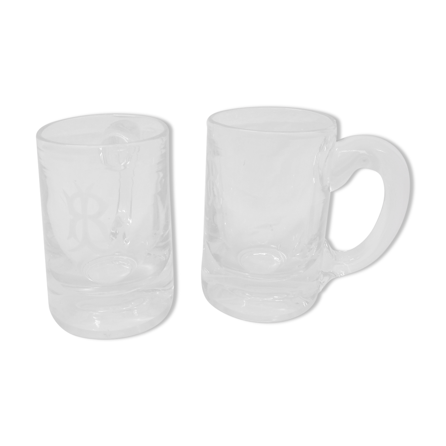 2 mouth-blown beer mugs early 20th