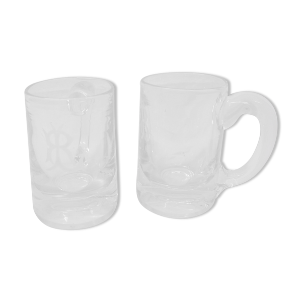 Set de 2 chopes à bière soufflées bouche début 20ème