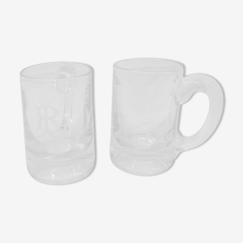 2 mouth-blown beer mugs early 20th