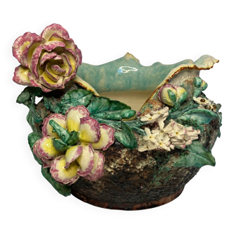 Art nouveau polychrome slip vase with rich decoration circa 1900