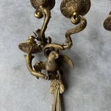 Pair of bronze wall sconces with parrots, early 20th century.