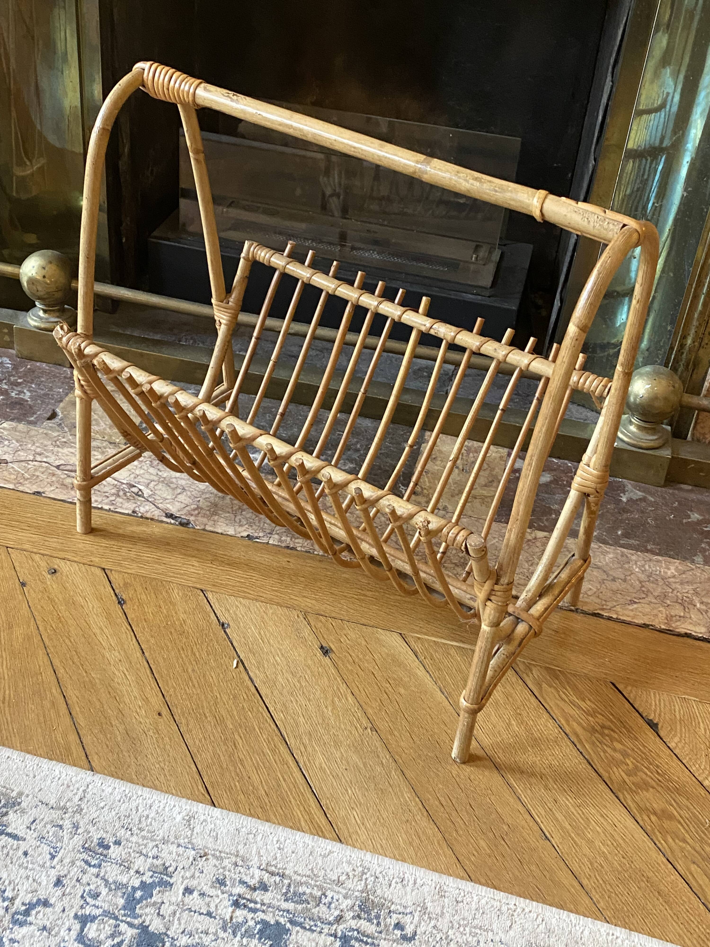 Vintage rattan magazine rack