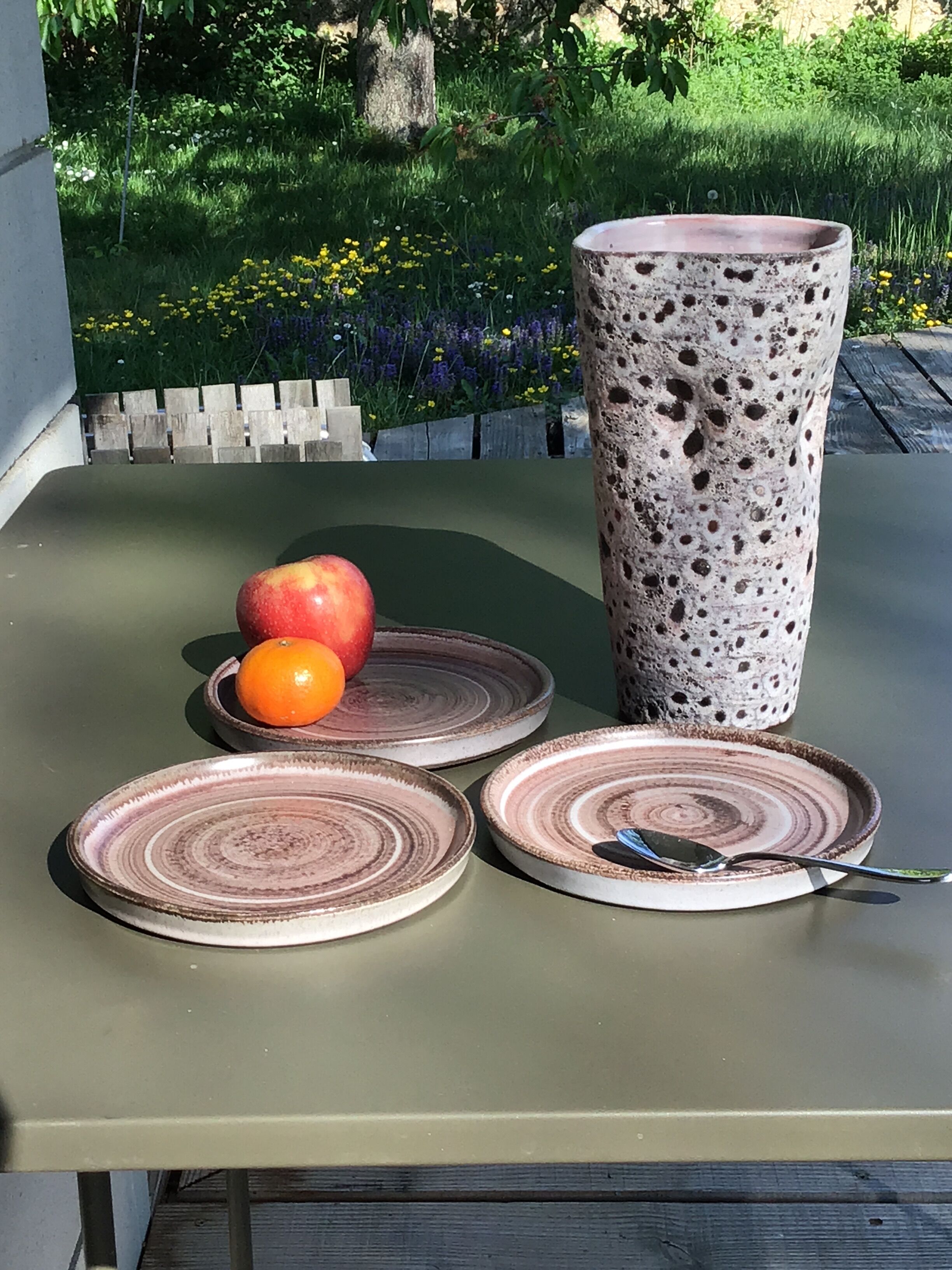 7 plates dessert handmade pink brown sandstone