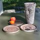 7 assiettes dessert grès artisanal brun rose