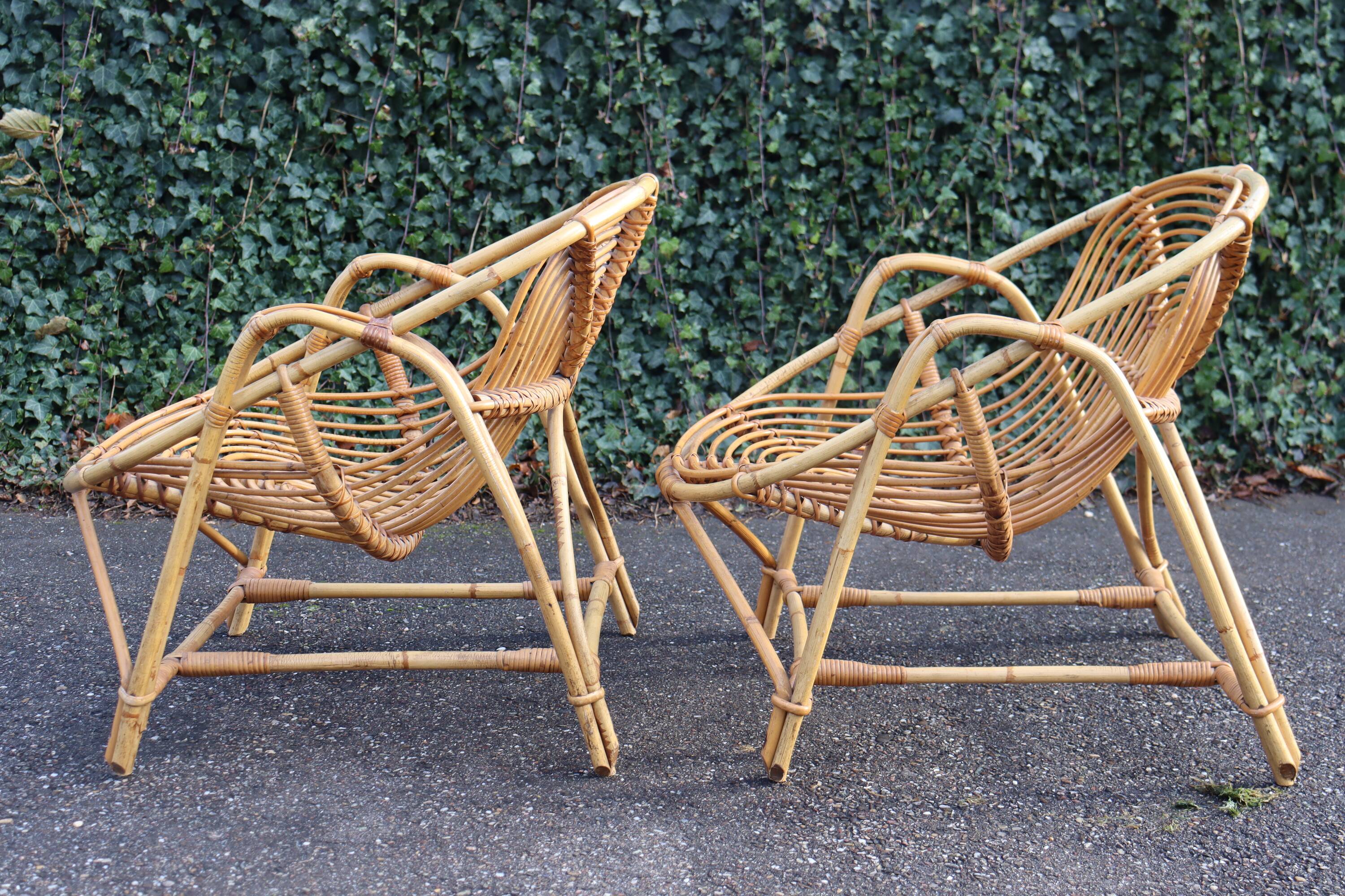 Pair of vintage rattan armchairs