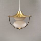 Beautiful older hanging lamp in brass and milky white glass. Germany 1950s