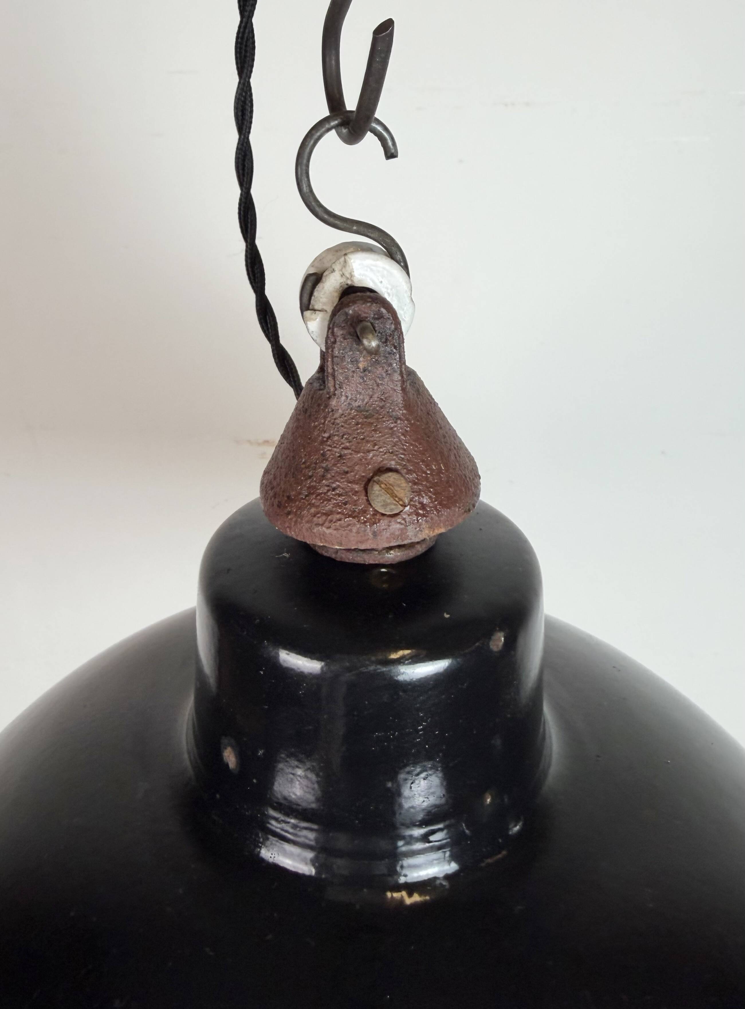 East German Black Enamel Factory Light by LBD Veb Leuchtenbau Dresden, 1950