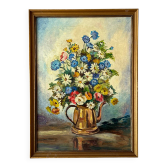 Painting representing a bouquet signed Simone Masset