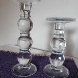 Bougeoirs en verre pied boule, lot de 2