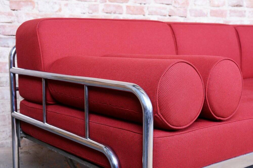 Bauhaus Sofa in Chrome and Upholstery by Hynek Gottwald, Czech, 1930s