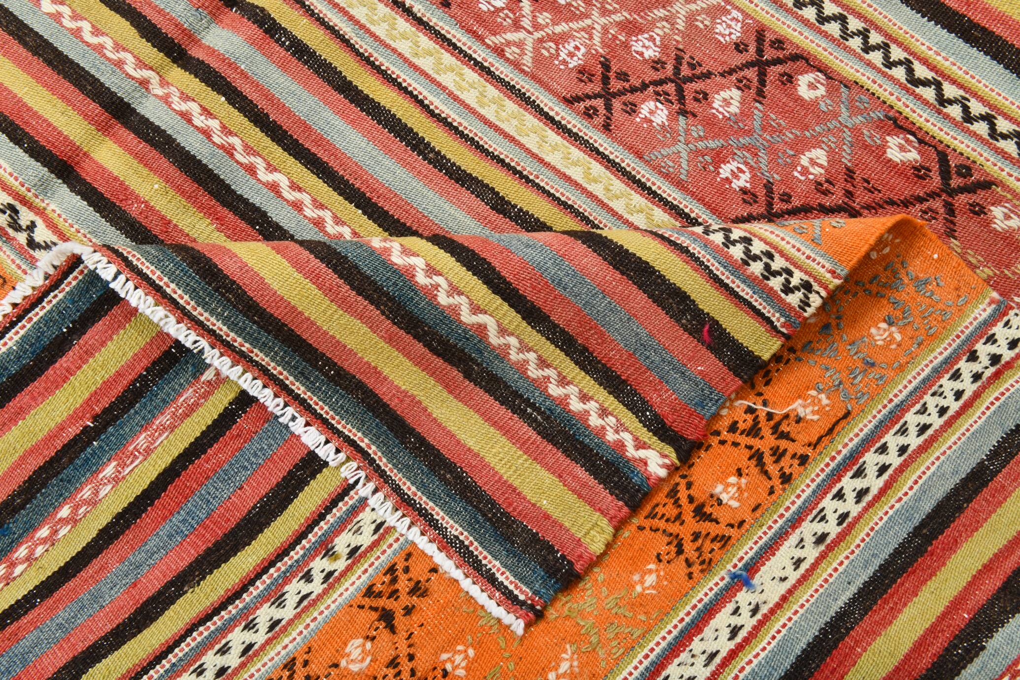 5x6 Vintage Red & Orange Striped Kilim Rug, 163x193Cm