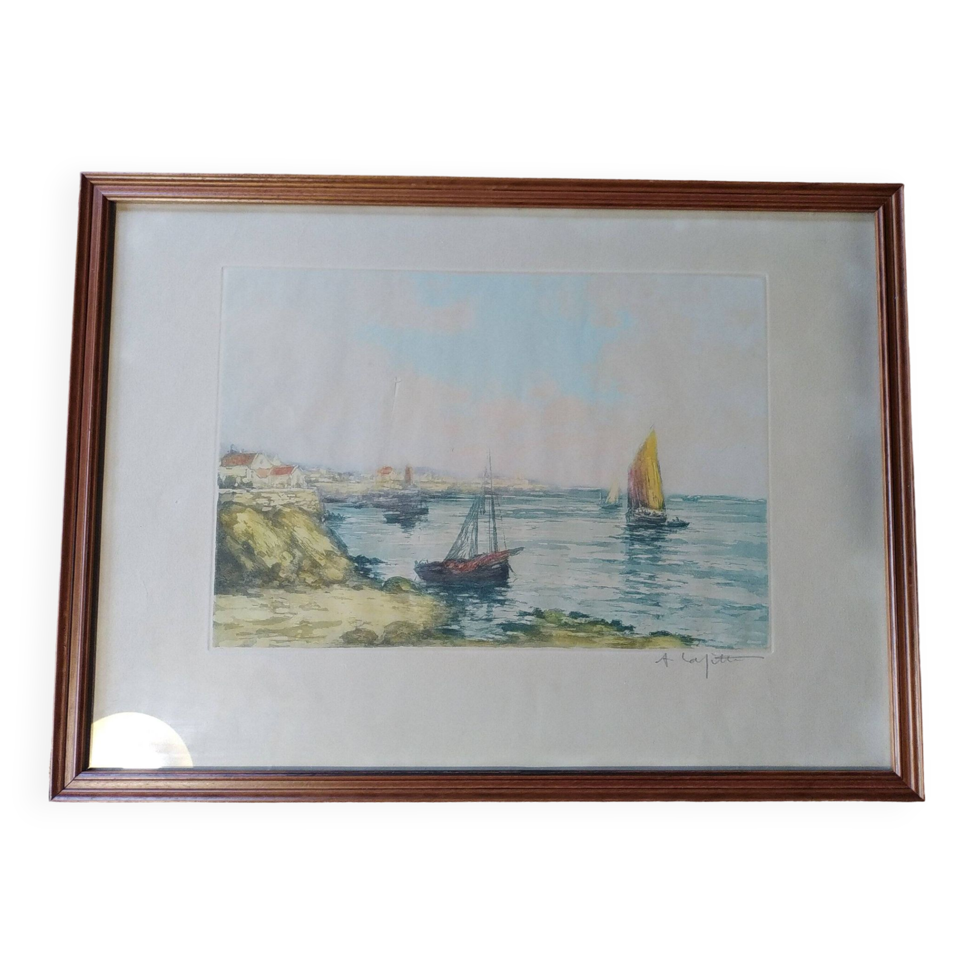 Alphonse Laffite. Aquatint old rigging in the bay.