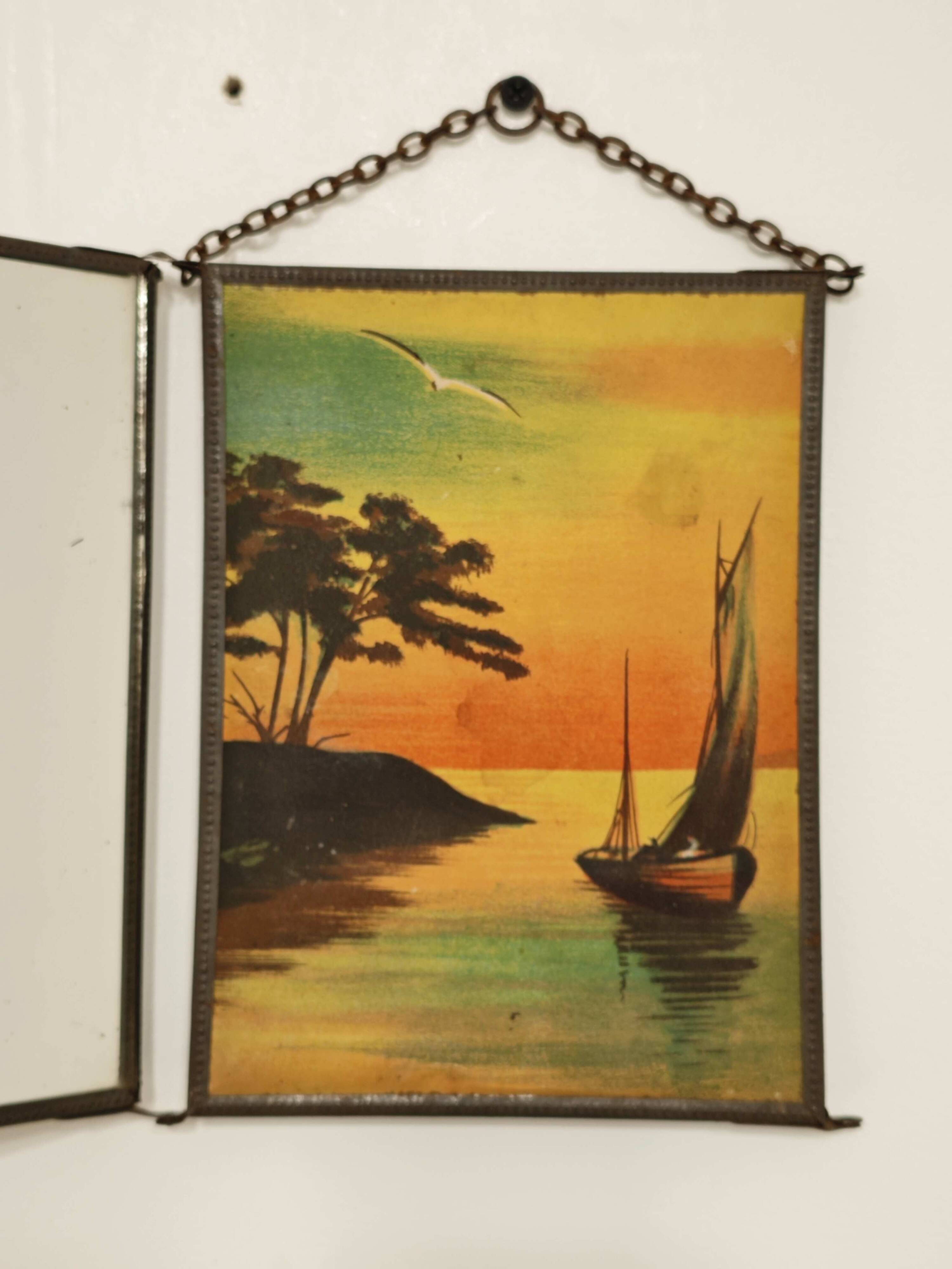 Vintage 1920 barber triptych mirror