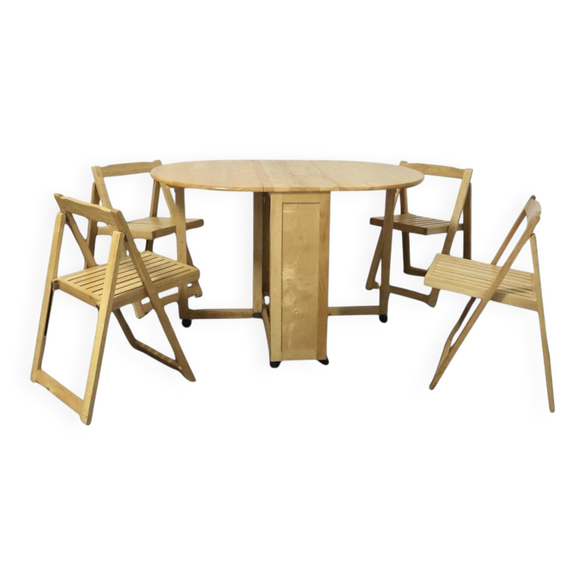 Scandinavian Folding Table and Chairs, 1980s, Set of 2