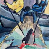 HST Africanist Orientalist painting "Tuna fishing" signed post cubist