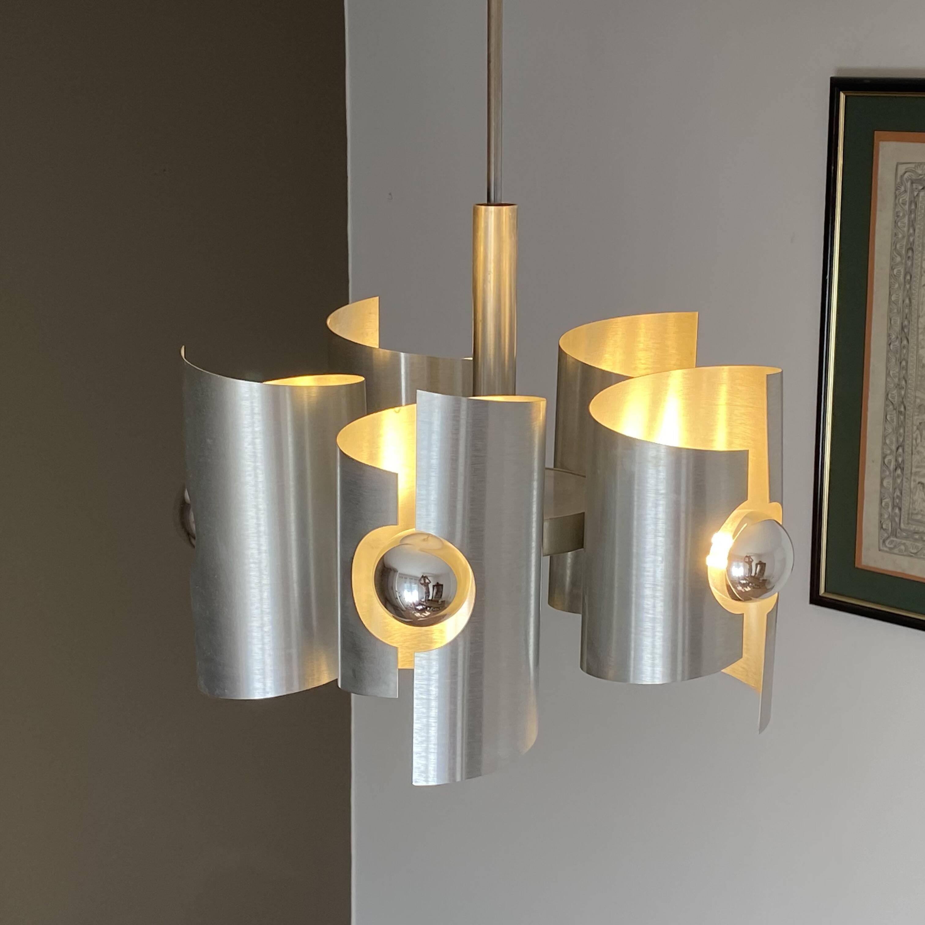 Lustre Polam Bielsko. 1970. Space age. Brushed stainless steel.
