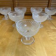 Set of 7 Glass Ice Cream Bowls Diamond Point France Vintage #E076