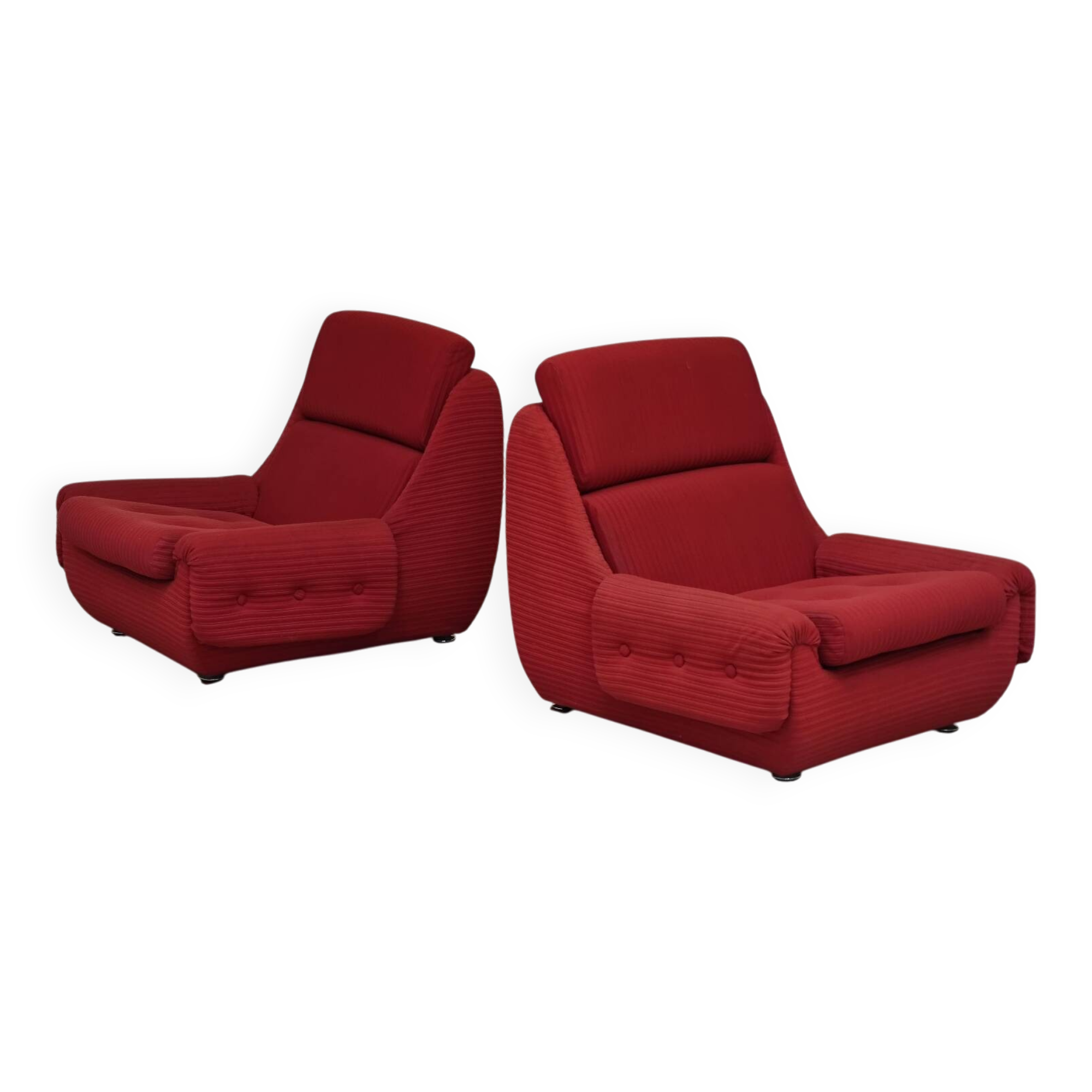 Paire de fauteuils rouge Atlantis Space Age République Tchèque 1970