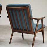 Pair of blue boomerang armchairs by Antonin Suman for Ton (Thonet) 1960