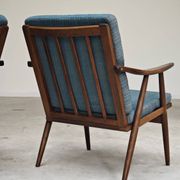 Pair of blue boomerang armchairs by Antonin Suman for Ton (Thonet) 1960