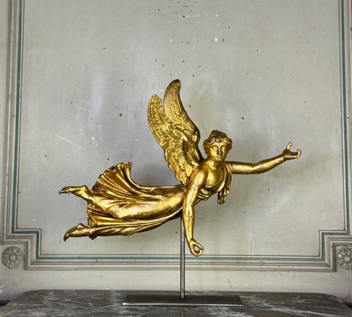 Gilded wooden sculpture, draped angel, Austria around 1800