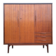 Vintage teak wardrobe, antique clothing cabinet.