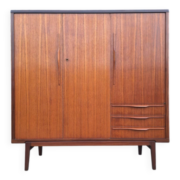 Vintage teak wardrobe, antique clothing cabinet.