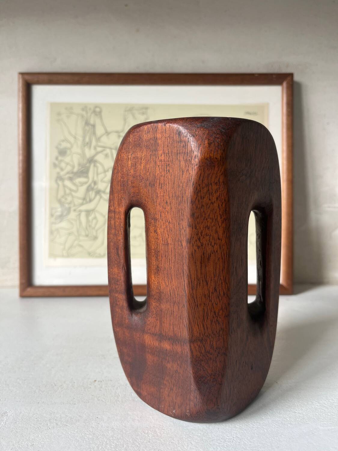 Brutalist wooden vase from the 80s
